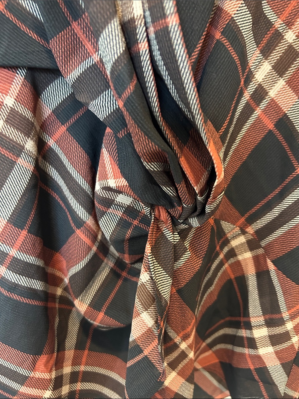 Laundry By Shelli Segal Rust, Black & Cream Plaid Button-Up Blouse - Picture 5 of 7